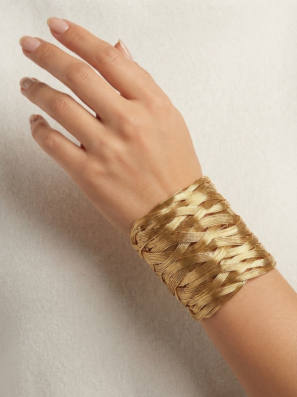 Gold Woven Cuff Bracelet - Women Jewelry